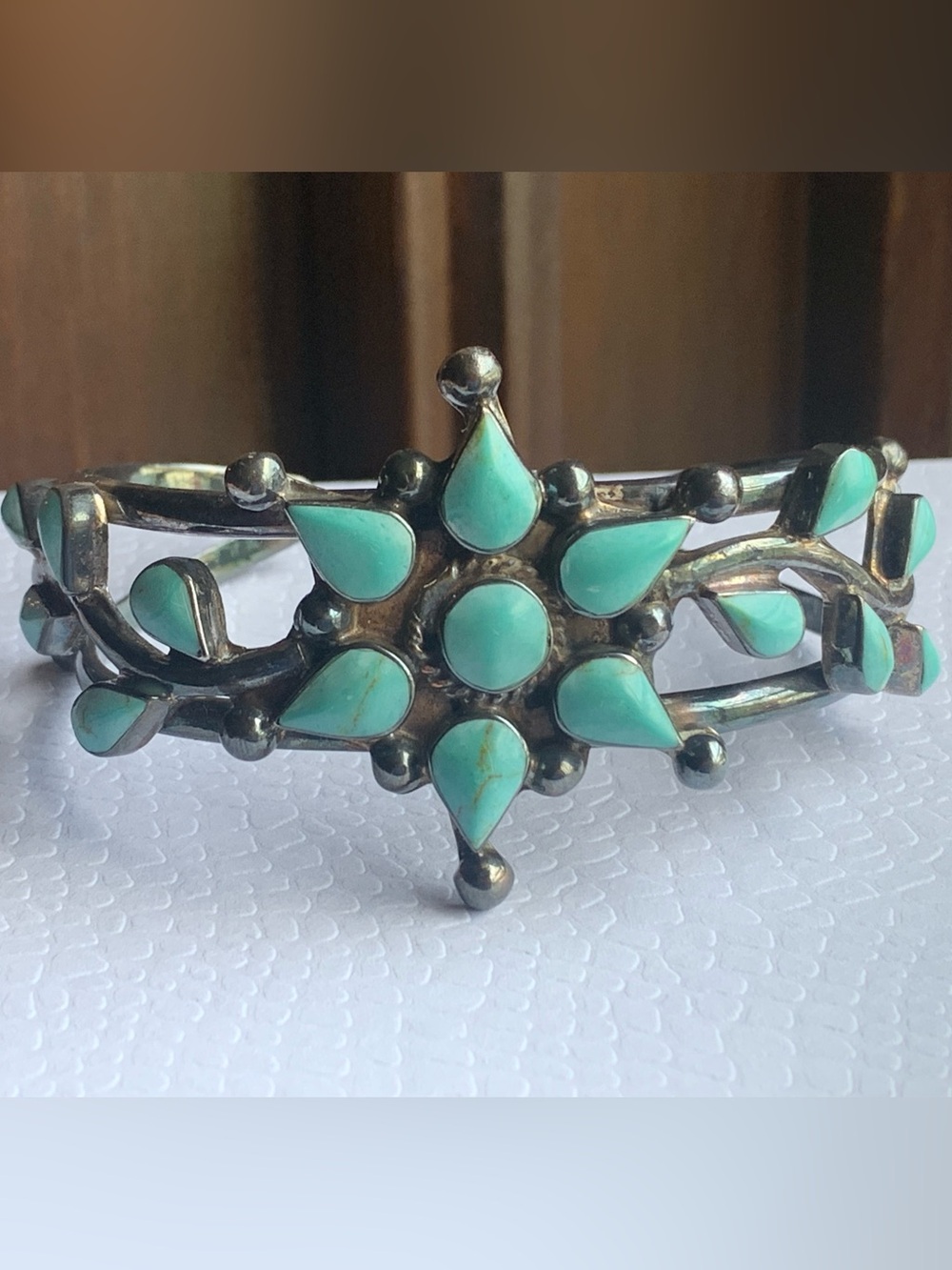 Turquoise Starburst/Flower Sterling Silver Cuff Bracelet